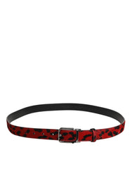 Dolce & Gabbana Red Black Pony Leather Metal Buckle Men Belt - 105 cm / 42 Inches - Belts