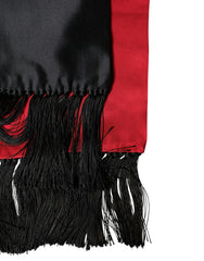 Dolce & Gabbana Red Black Silk Floral Fringe Neck Wrap Scarf