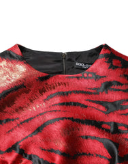 Dolce & Gabbana Red Black Tiger Print Jacquard Flared Dress - IT44 | L
