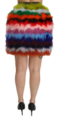 Dolce & Gabbana Red Blue High Waist Mini Feather Skirt - Skirts