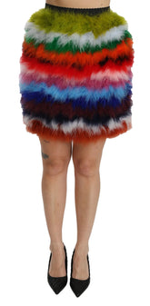 Dolce & Gabbana Red Blue High Waist Mini Feather Skirt - Skirts