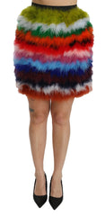 Dolce & Gabbana Red Blue High Waist Mini Feather Skirt - Skirts