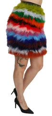 Dolce & Gabbana Red Blue High Waist Mini Feather Skirt - Skirts