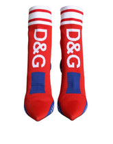 Dolce & Gabbana Red Blue Stretch Sock Style Ankle Boots Logo Shoes - EU38/US7.5