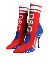 Dolce & Gabbana Red Blue Stretch Sock Style Ankle Boots Logo Shoes - EU38/US7.5 - Boots