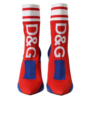 Dolce & Gabbana Červené modré čižmy v štýle ponožiek s logom, EU37/US6.5
