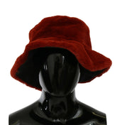 Dolce & Gabbana Red Bordeaux Fur Wide Brim Bucket Hat - 58 cm|M - Bucket Hats