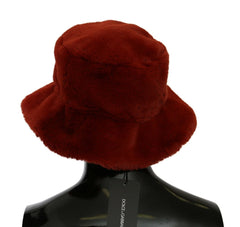 Dolce & Gabbana Red Bordeaux Fur Wide Brim Bucket Hat - 58 cm|M - Bucket Hats