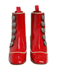 Dolce & Gabbana Red Button Embellished Ankle Boots Shoes - EU35/US4.5