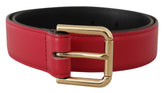 Dolce & Gabbana Red Calf Leather Gold Tone Logo Metal Buckle Belt - 70 cm / 28 Inches - Belts