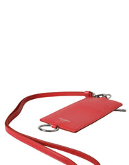 Dolce & Gabbana Red Calfskin Leather Lanyard Logo Card Holder Wallet - Card Cases