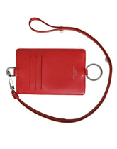 Dolce & Gabbana Red Calfskin Leather Lanyard Logo Card Holder Wallet - Card Cases