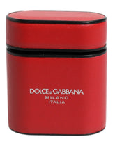 Dolce & Gabbana Red Calfskin Leather Logo Print Flip Holder Airpods Case - Headphone Carrying Cases
