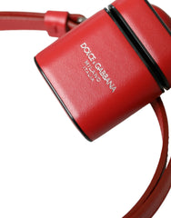 Dolce & Gabbana Red Calfskin Leather Logo Print Strap Men Airpods Case - Headphone Carrying Cases