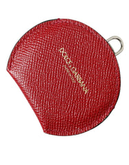 Dolce & Gabbana Red Calfskin Leather Round Logo Hand Mirror Holder - Face Mirrors