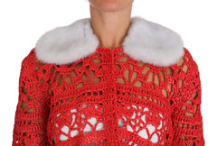Dolce & Gabbana Red Cardigan Crochet Knit Raffia Sweater - IT42|M - Cardigans