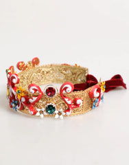 Dolce & Gabbana Red Carretto Multicolor Crystal Gold Tiara Crow Headband - Headbands