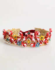 Dolce & Gabbana Red Carretto Multicolor Crystal Gold Tiara Crow Headband - Headbands
