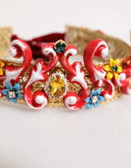 Dolce & Gabbana Red Carretto Multicolor Crystal Gold Tiara Crow Headband - Headbands