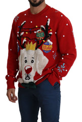 Dolce & Gabbana Red Christmas Dog Pullover Cashmere Sweater - IT44 | S - Sweaters