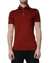 Dolce & Gabbana Red Cotton DG Logo Collared Men Polo T-shirt - Polos