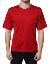 Dolce & Gabbana Red Cotton DG Logo Print Crew Neck T-shirt - IT46 | S - T-Shirts