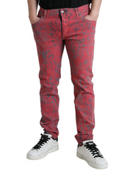 Dolce & Gabbana Red Cotton Dye Slim Fit Men Denim Jeans - IT48 | M - Jeans