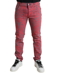 Dolce & Gabbana Red Cotton Dye Slim Fit Men Denim Jeans - IT48 | M - Jeans