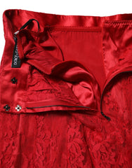 Dolce & Gabbana Red Cotton Floral Lace A-line Long Maxi Skirt - IT44 | L - Skirts
