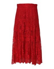Dolce & Gabbana Red Cotton Floral Lace A-line Long Maxi Skirt - IT44 | L - Skirts