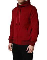 Dolce & Gabbana Red Cotton Full Zip Fleece Men Hoodie Sweater - IT48 | M