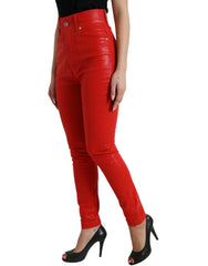 Dolce & Gabbana Red Cotton High Waist Skinny Denim Jeans - IT40|S - Jeans