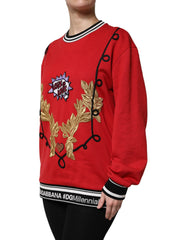 Dolce & Gabbana Red Cotton Queen Sequined Pullover Sweater - IT40|S - Sweaters