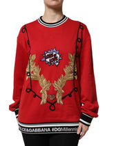 Dolce & Gabbana Red Cotton Queen Sequined Pullover Sweater - IT40|S - Sweaters