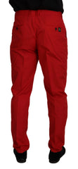 Dolce & Gabbana Red Cotton Slim Fit Trousers Chinos Pants - Chinos