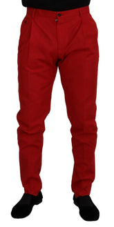 Dolce & Gabbana Red Cotton Slim Fit Trousers Chinos Pants - Chinos