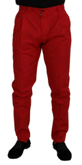Dolce & Gabbana Red Cotton Slim Fit Trousers Chinos Pants - Chinos