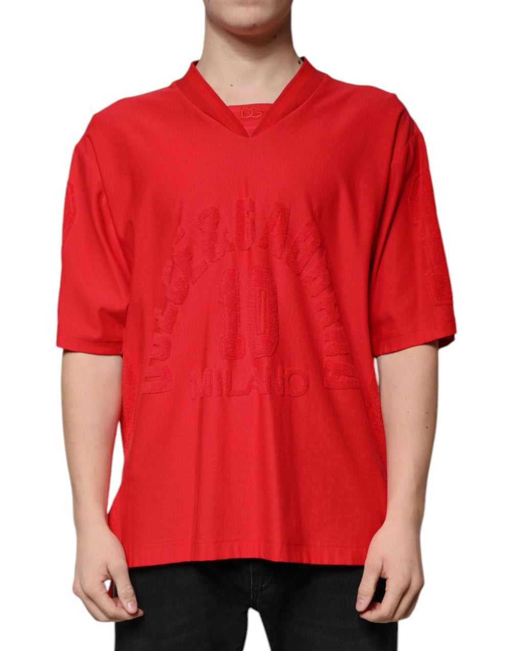 Dolce & Gabbana Red Cotton V-neck Short Sleeves T-shirt - IT50 | L - T-Shirts