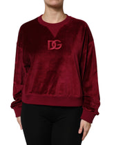 Dolce & Gabbana Red Cotton Velvet Crew Neck Pullover Sweater - Sweaters