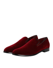 Dolce & Gabbana Red Cotton Velvet Slip On Loafers Formal Shoes - EU43/US10 - Flats