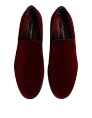 Dolce & Gabbana Red Cotton Velvet Slip On Loafers Formal Shoes - EU42/US9 - Flats