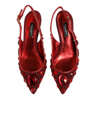 Dolce & Gabbana Red Crystal Embellished Slingbacks Shoes - EU36.5/US6