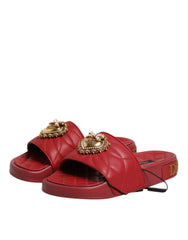 Dolce & Gabbana Red Devotion Matelassé Leather Slides Shoes - Sandals