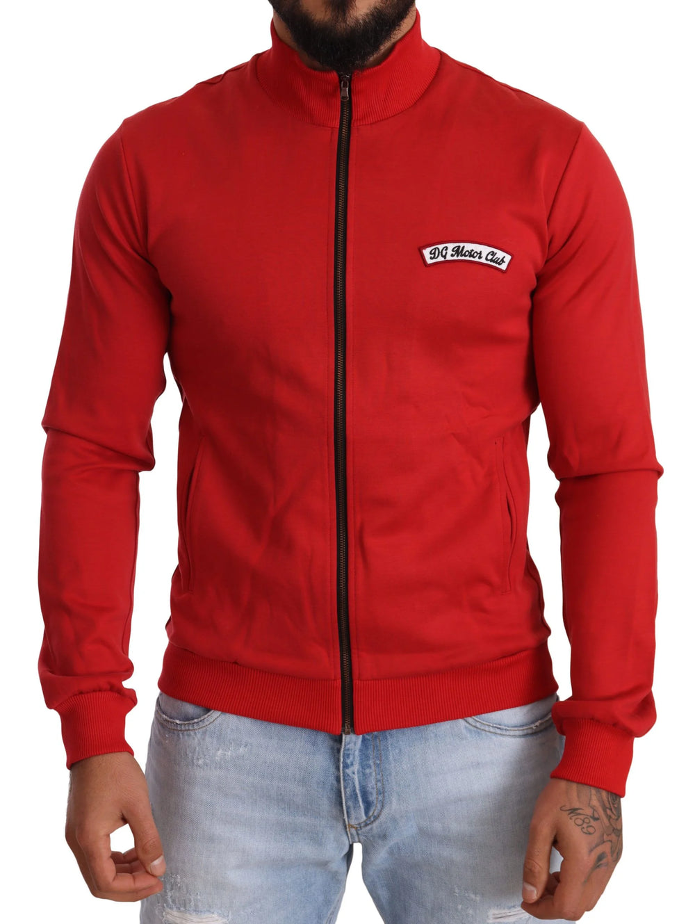 Dolce & Gabbana Red DG Motor Club Zipper Stretch Sweater - Sweaters