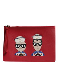 Dolce & Gabbana Red #DGFamily Embellished Leather Clutch Bag - Clutch Bags