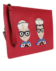 Dolce & Gabbana Red #DGFamily Embellished Leather Clutch Bag - Clutch Bags