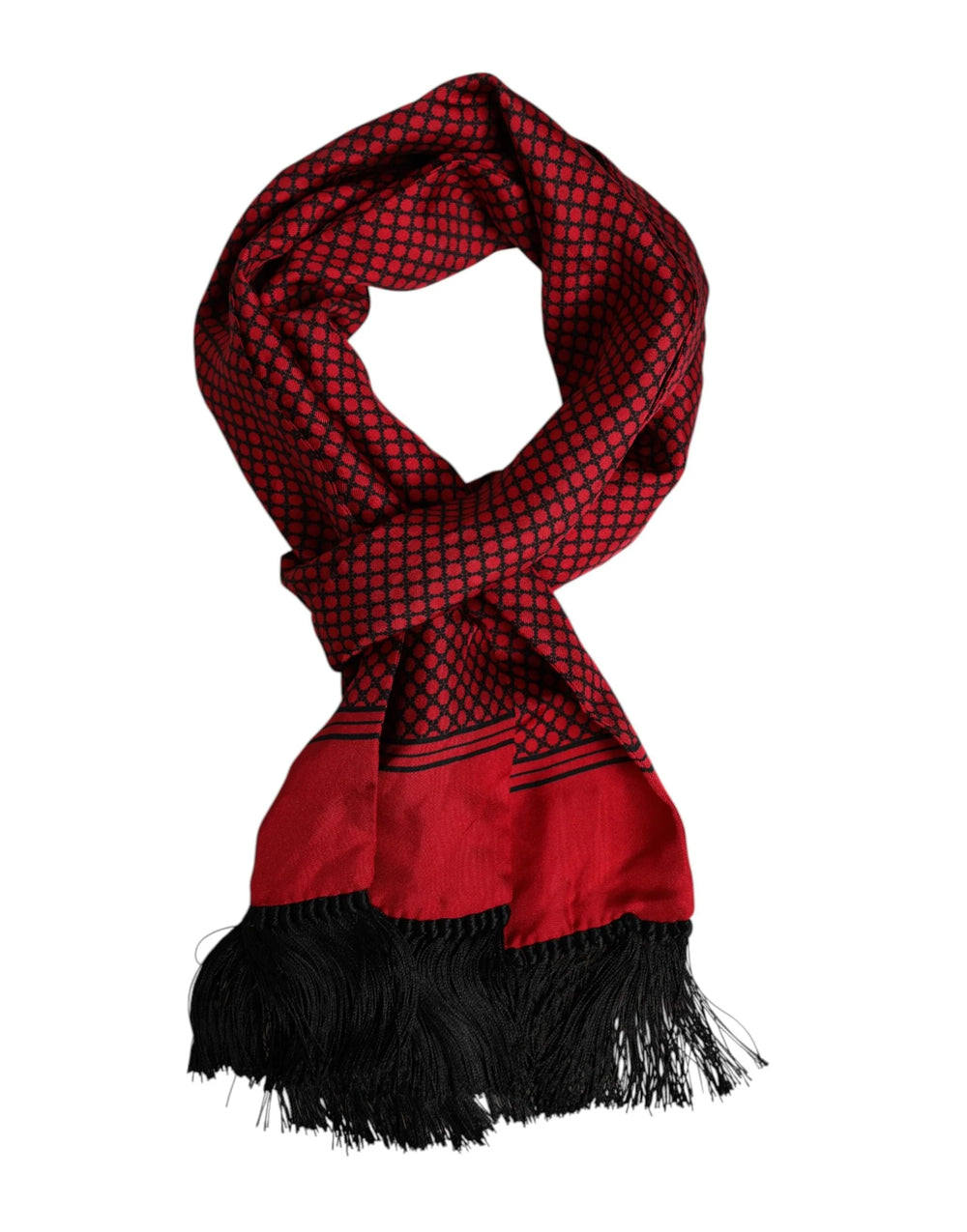 Dolce & Gabbana Red Dotted Silk Fringes Men Foulard Scarf - Scarves & Shawls