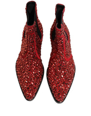 Dolce & Gabbana Red Embellished Chelsea Ankle Boots Shoes - EU44/US11