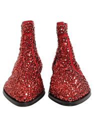 Dolce & Gabbana Red Embellished Chelsea Ankle Boots Shoes - EU44/US11