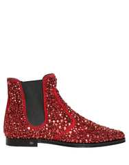 Dolce & Gabbana Red Embellished Chelsea Ankle Boots Shoes - EU44/US11